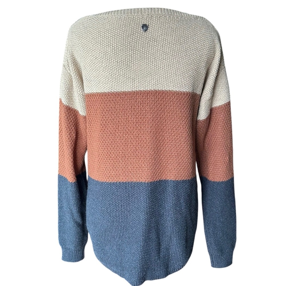 Kuhl Bella Striped Colorblock Sweater Merino Wool Blend Blue Tan Rust Medium - Picture 3 of 12